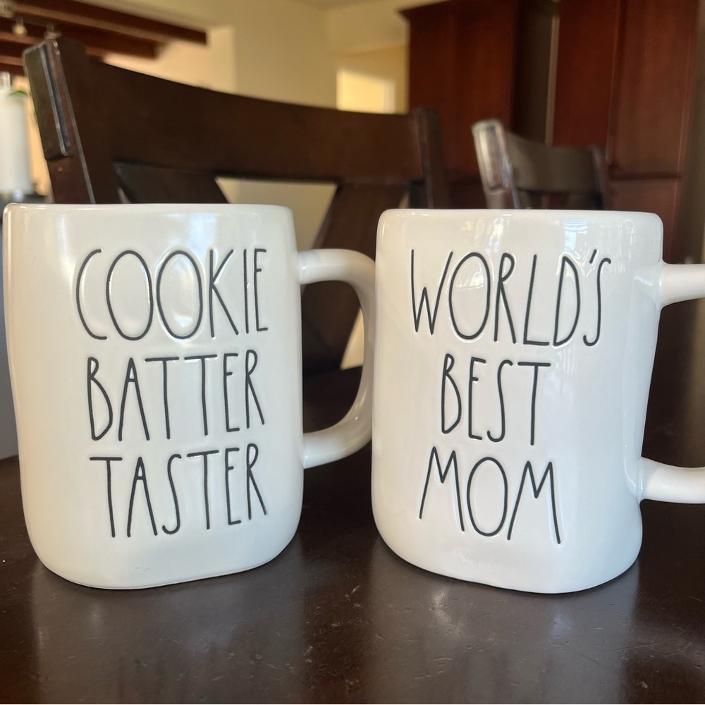 Rae Dunn White Ceramic Mugs - Cookie Batter Taster & World's Best Mom